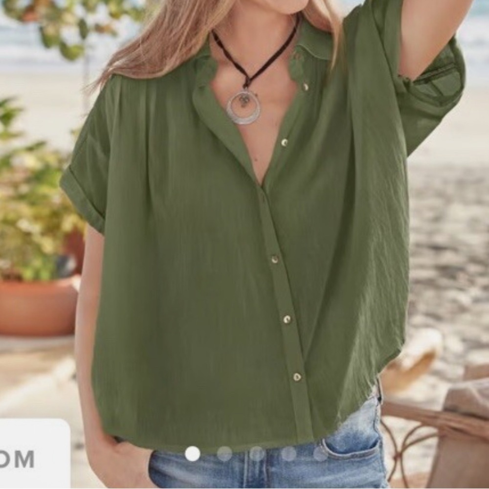 Sundance Tensift Cotton Top Size S Eyelet detail Button-Up oversize BOHO - Picture 7 of 8